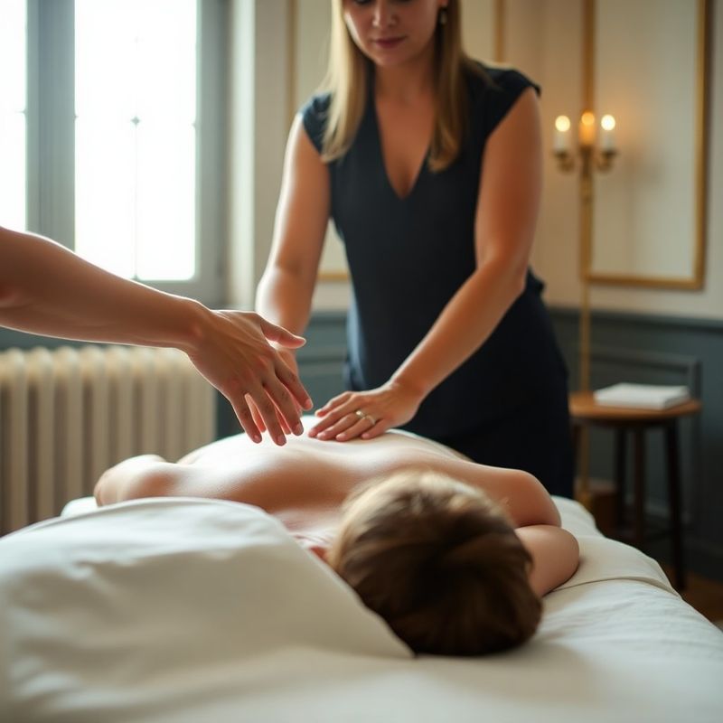 Therapist's hands performing a structured massage sequence in soft natural light